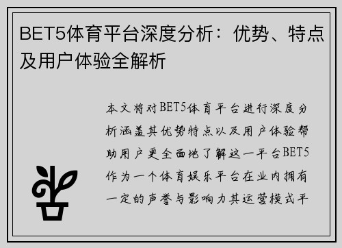 BET5体育平台深度分析：优势、特点及用户体验全解析